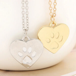 Pets Pendant Heart Necklace Dog Footprint
